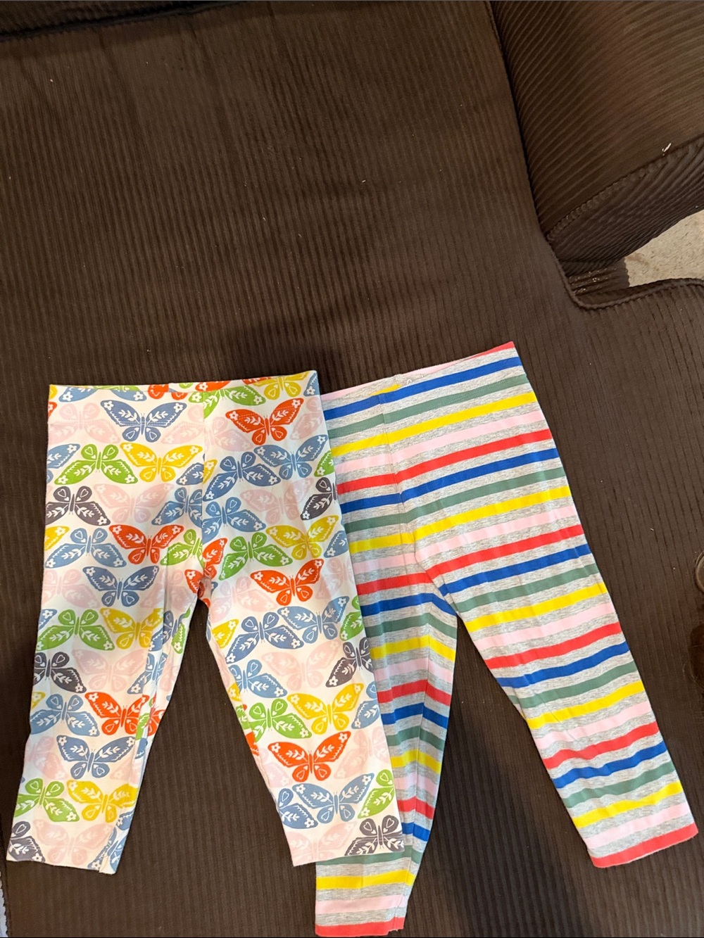 Mini Boden Girls' Butterfly Print & Rainbow Stripe Leggings - Multicolor